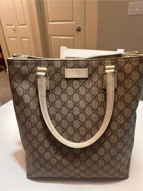 Gucci  Monogram PVC Tote with Cream Handles